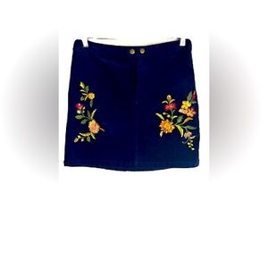 MOSSIMO Women’s Navy Corduroy Floral Embroidered Mini Skirt Sz 14